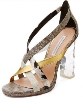 Diane Von Furstenberg Ibiza Crystal Lucite Heel Sandals RARE ✨